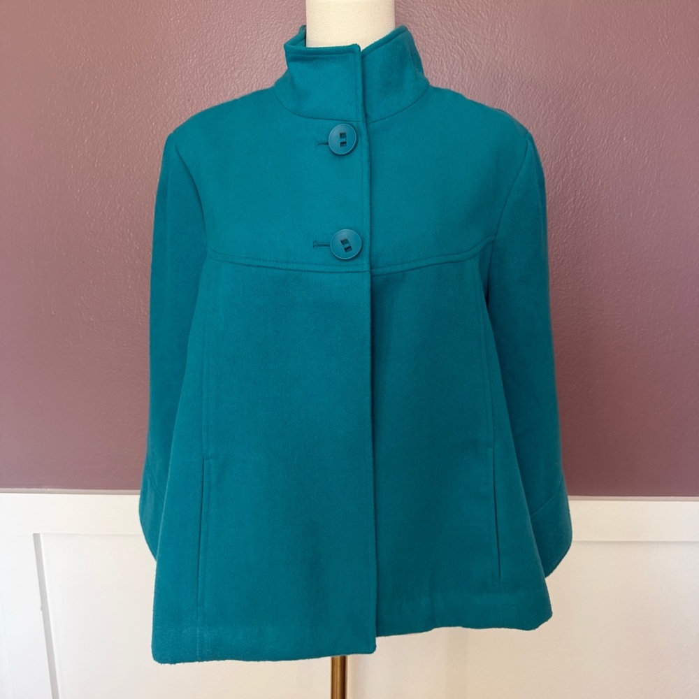 Chicos Cropped Pea Coat Turquoise